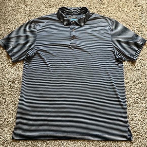 PGA TOUR Men’s Blue White Striped Polo Size Medium Short Sleeve Golf Collar - Picture 2 of 8